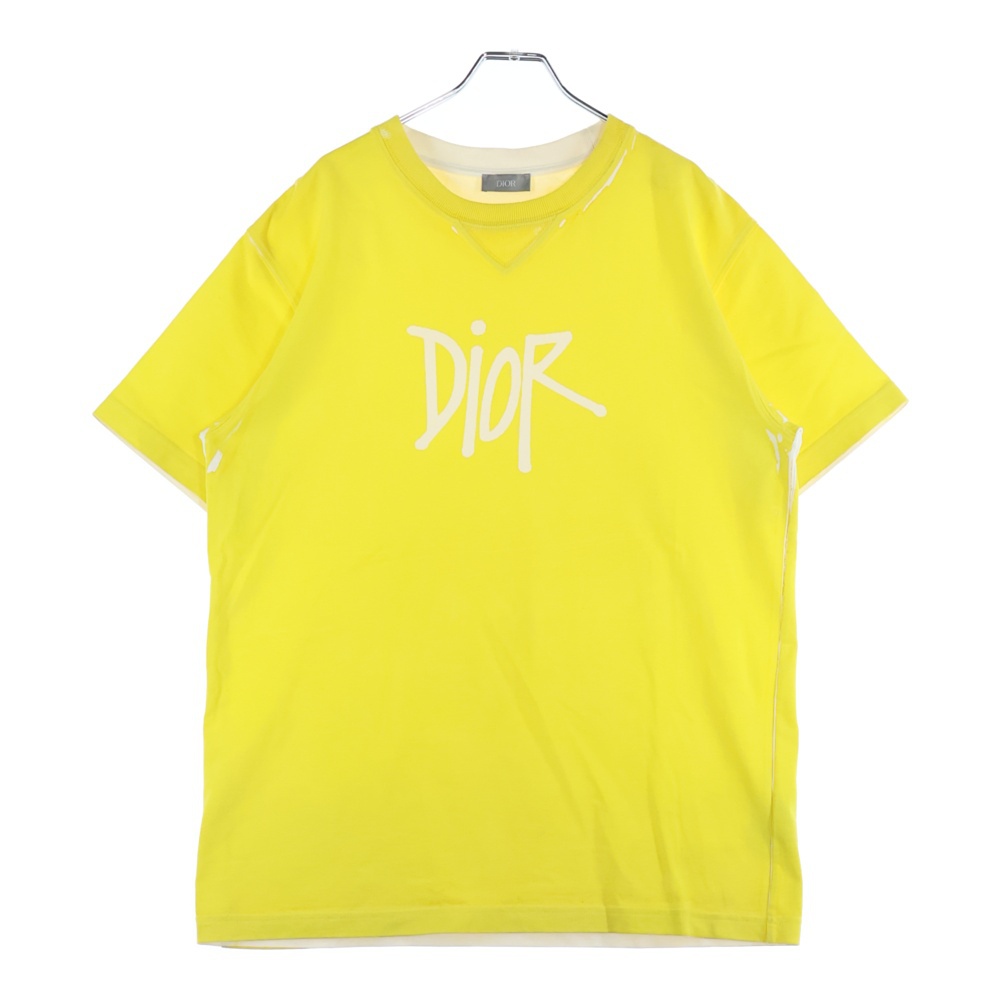 20AW ×SHAWN STUSSY ショーン ステューシー ロゴプリント クルーネック コットン 半袖Tシャツ カットソー イエロー 033J625E0554 Bランク