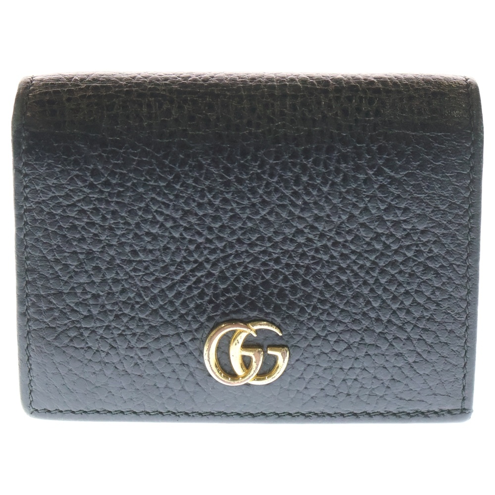 GGマーモント 二つ折り財布 コンパクトウォレット ブラック レザー Aランク