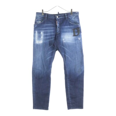 D2レザーパッチ スキニージーンズ デニムパンツ インディゴ S74LB1721 D30010 Aランク