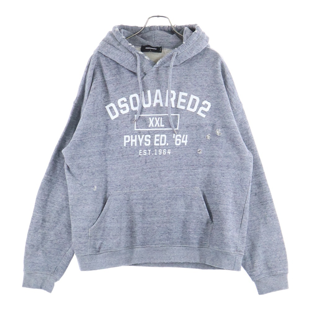 フロントプリント ダメージ加工 プルオーバーパーカー グレー S74GU0620S25463 Bランク