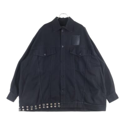 Big fit jacket with leather fringes and studs レザーフリンジ&スタッズ デニムジャケット 231-725 ブラック Bランク