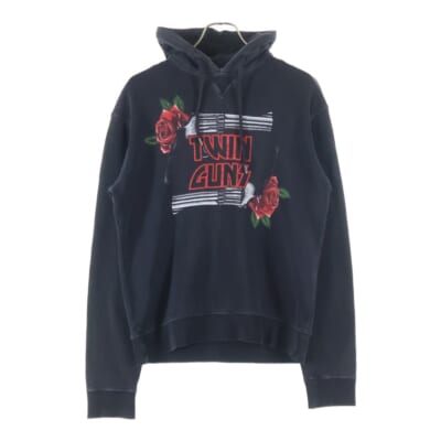 TWIN GUNS FOODIE フロントロゴ プリント プルオーバーパーカー ブラック S74GU0269 S25030 Bランク