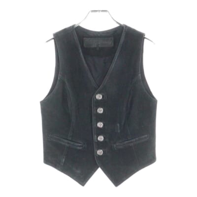 5BTN LTHR SUEDE VEST フローラルボタン スウェード レザー ベスト ブラック Bランク