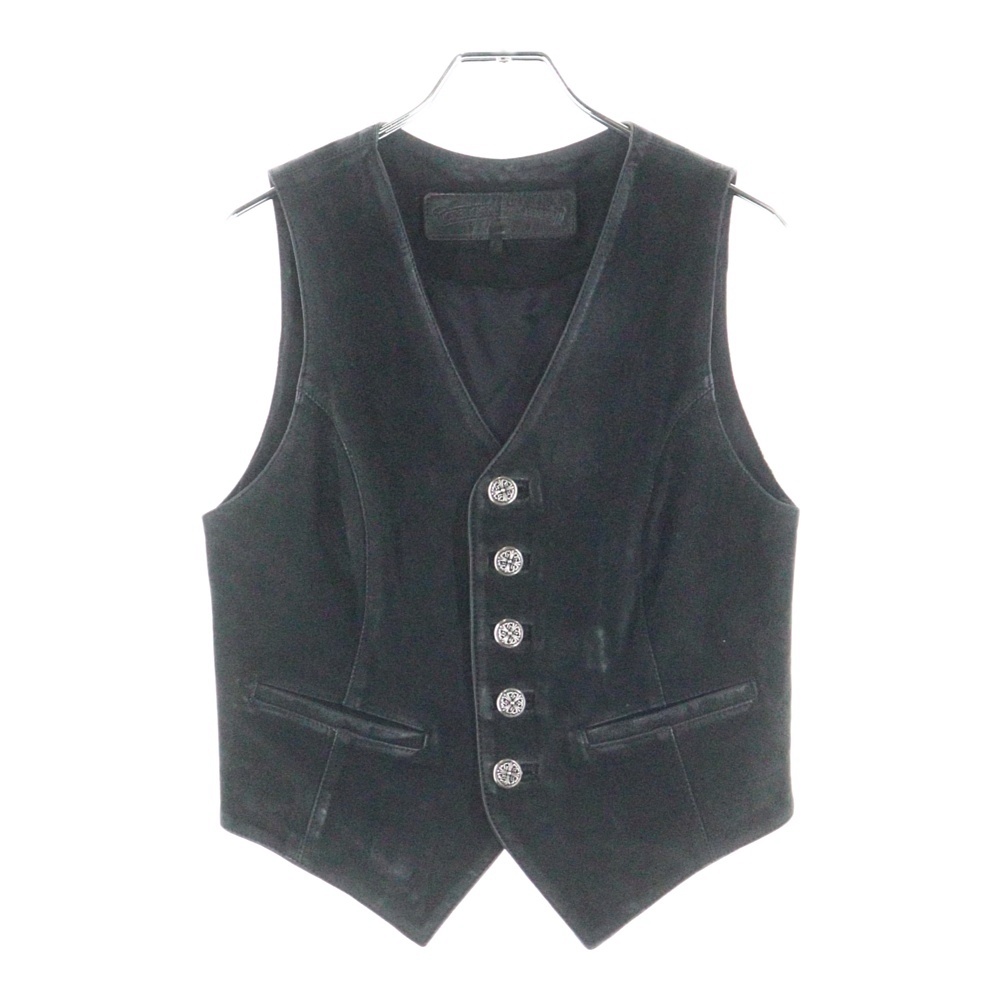 5BTN LTHR SUEDE VEST フローラルボタン スウェード レザー ベスト ブラック Bランク