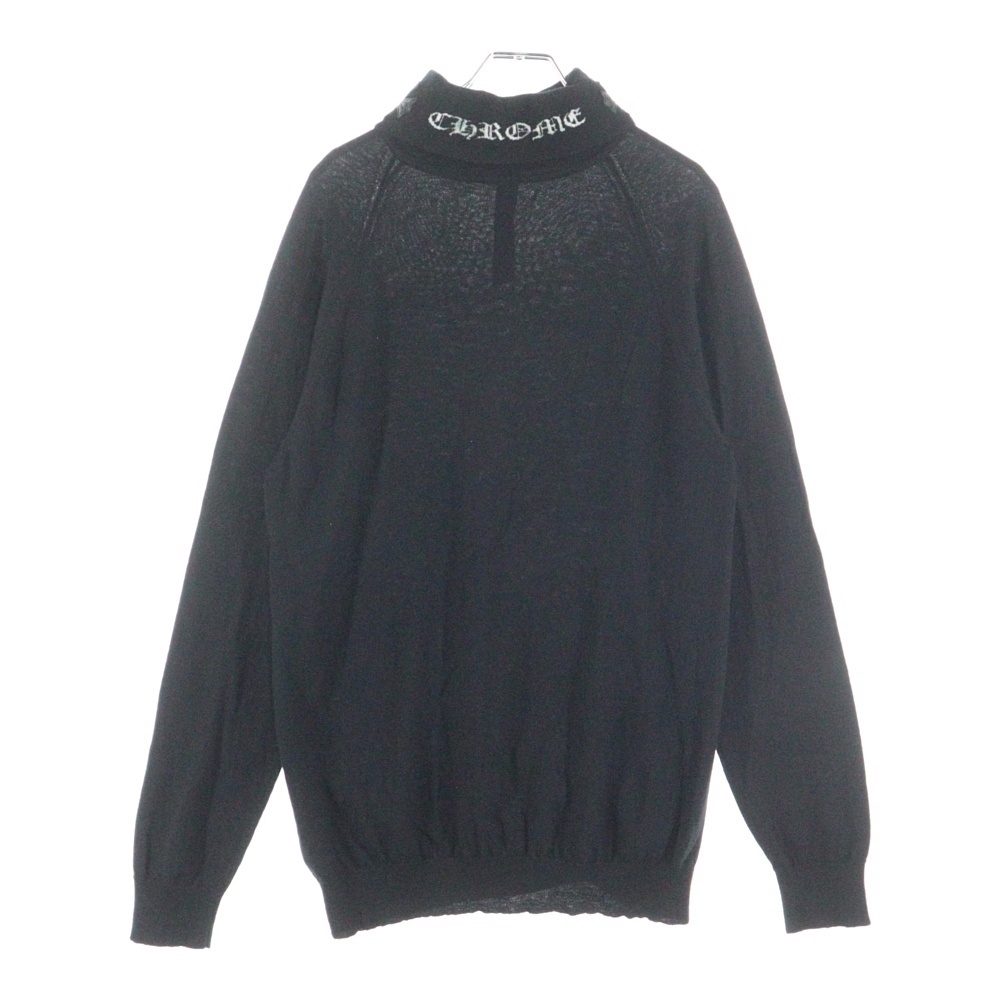 Y NOT ワイノット クロスパッチ付き カシミヤ タートルネックロゴ ニットセーター ブラック Aランク