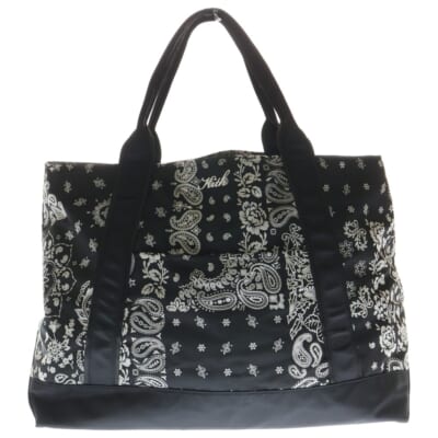 24AW KHM040166 ペイズリー柄 ナイロン トートバッグ ブラック Bランク
