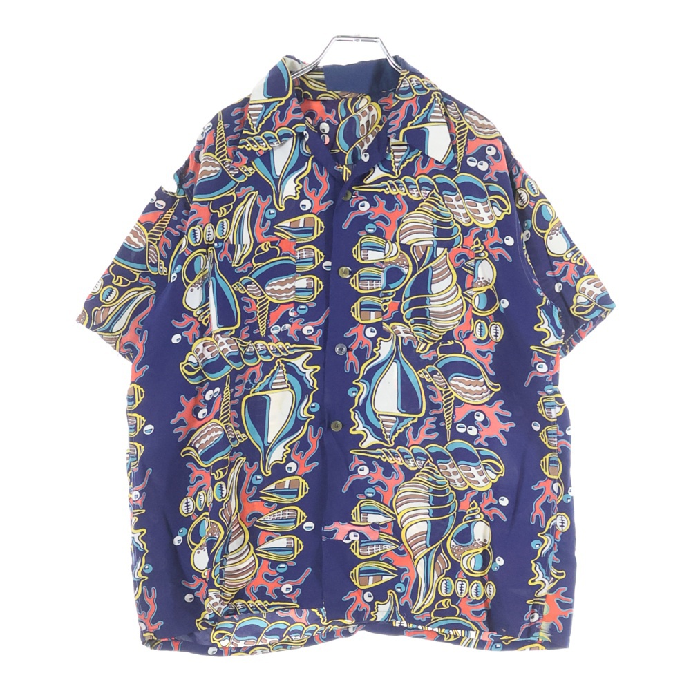 ヴィンテージ 50s 柄ボーダー レーヨン アロハシャツ 総柄 マルチ