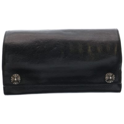 LONG WALLET グリーシー クロスボタン レザー ロングウォレット 長財布 ブラック Bランク