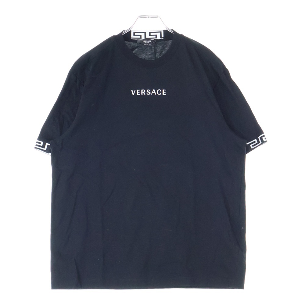 GRECA グレカ ロゴ刺繍 クルーネック半袖Tシャツ ブラック A88650 Aランク