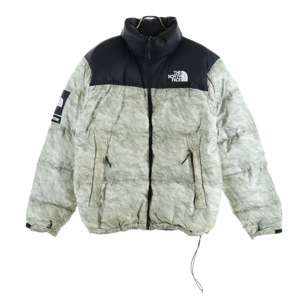 19AW ×THE NORTH FACE Paper Print Nuptse Jacket ND91806I ザ ノースフェイス ペーパープリント ヌプシ ナイロン ダウンジャケット ブラック/グレー Cランク