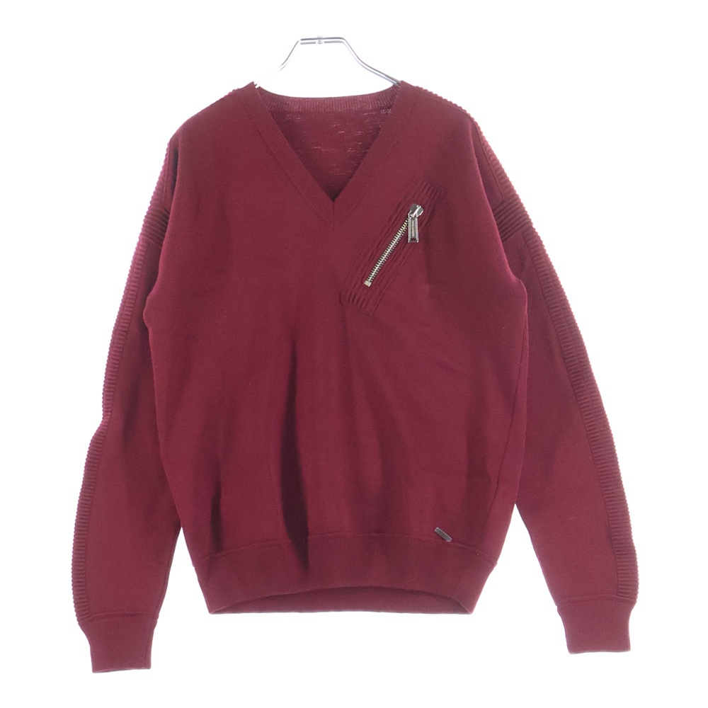 フロントジップアップ Vネック ニットカーディガン S71HA0674 S15680 ワインレッド Bランク