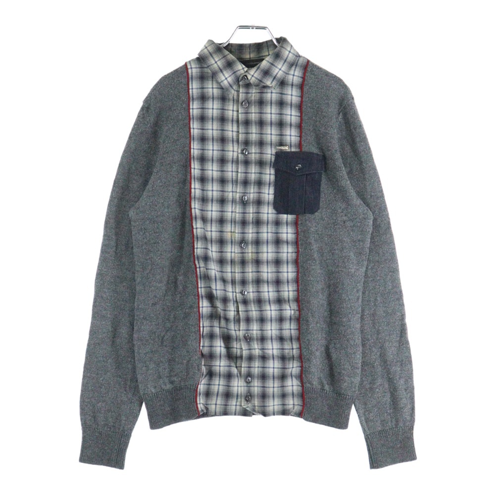 ニット切り替え チェックシャツ グレー S71HA0420 Bランク