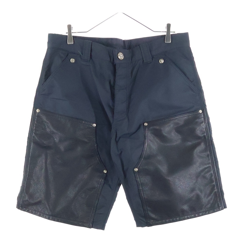 クロムハーツ　レザークロスパッチ　ハーフパンツ クロムハーツ CARPENTER クロスパッチ付きレザー切替ナイロン