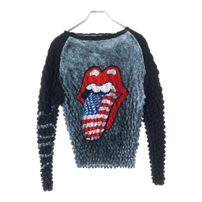 TONGUE AND LIPS POPCORN RAGLAN L/S T-SHIRT ローリングストーンズ ポップコーン 長袖Tシャツ ロングスリーブ グレー MVFW-CS0122RS Bランク