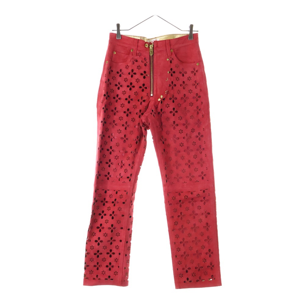 GOAT LEATHER PANTS ゴートレザー フラワーカットアウト ジップフライ レザーパンツ レッド MVFW-PT0722 レディース Bランク