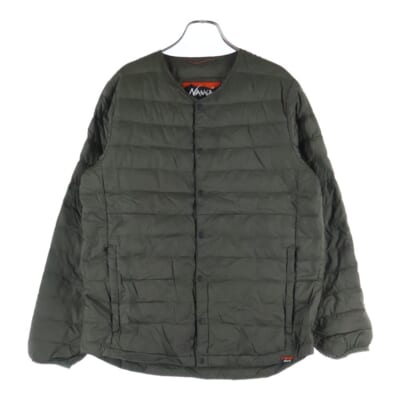 ×WILD-1 LIGHT DOWN JACKET ワイルドワン ノーカラー ライト ダウンジャケット カーキ Bランク