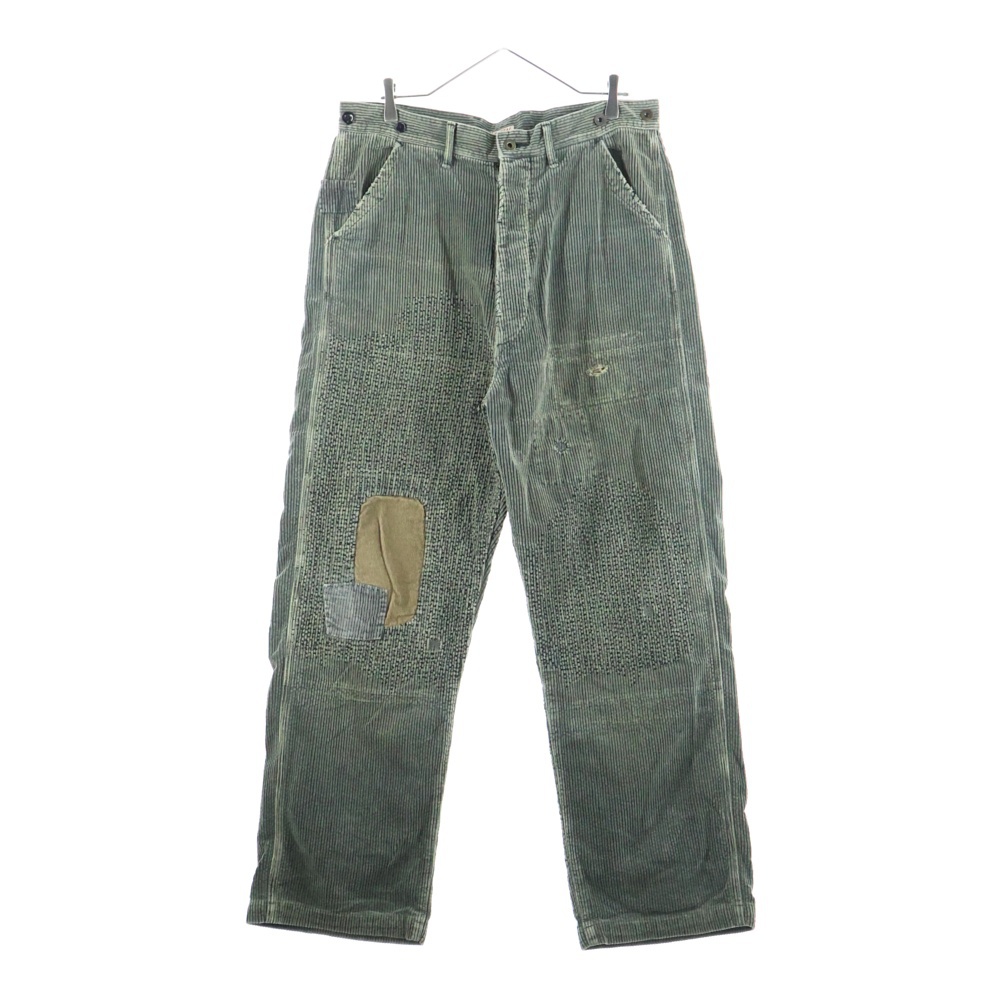 BORO ダメージ加工 刺繍子 膝当て コーデュロイパンツ カーキ Bランク