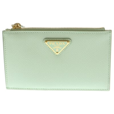 SAFFIANO サフィアーノ トライアングルロゴ リップスプリント レザー フラグメントケース カード 小物入れ ライトグリーン 1MC086 Aランク