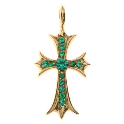 22K TNY CRSF P/EMLD タイニーファットクロス PAVEエメラルド ペンダントトップ ゴールド Aランク