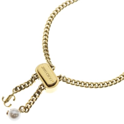 パール X JCチャーム付き Gold フィニッシュメタル ネックレス GP ゴールド アクセサリー Bランク