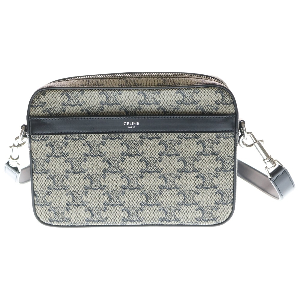 トリオンフ スモール メッセンジャーバッグ ショルダーバッグ ベージュ×ブラック PVC×レザー Aランク