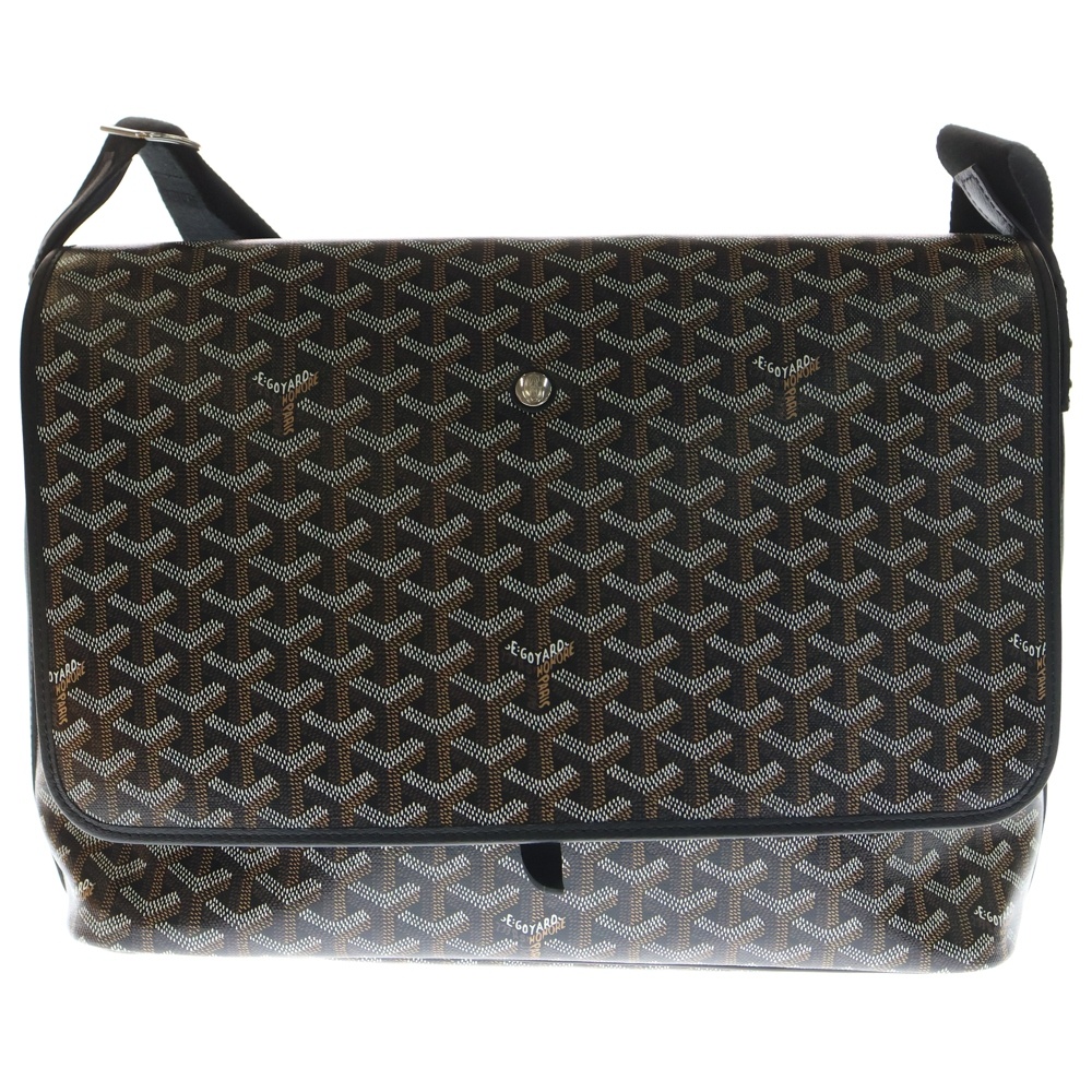 カペシアン メッセンジャーバッグ ショルダーバッグ ブラック×ブラウン PVC×レザー Aランク