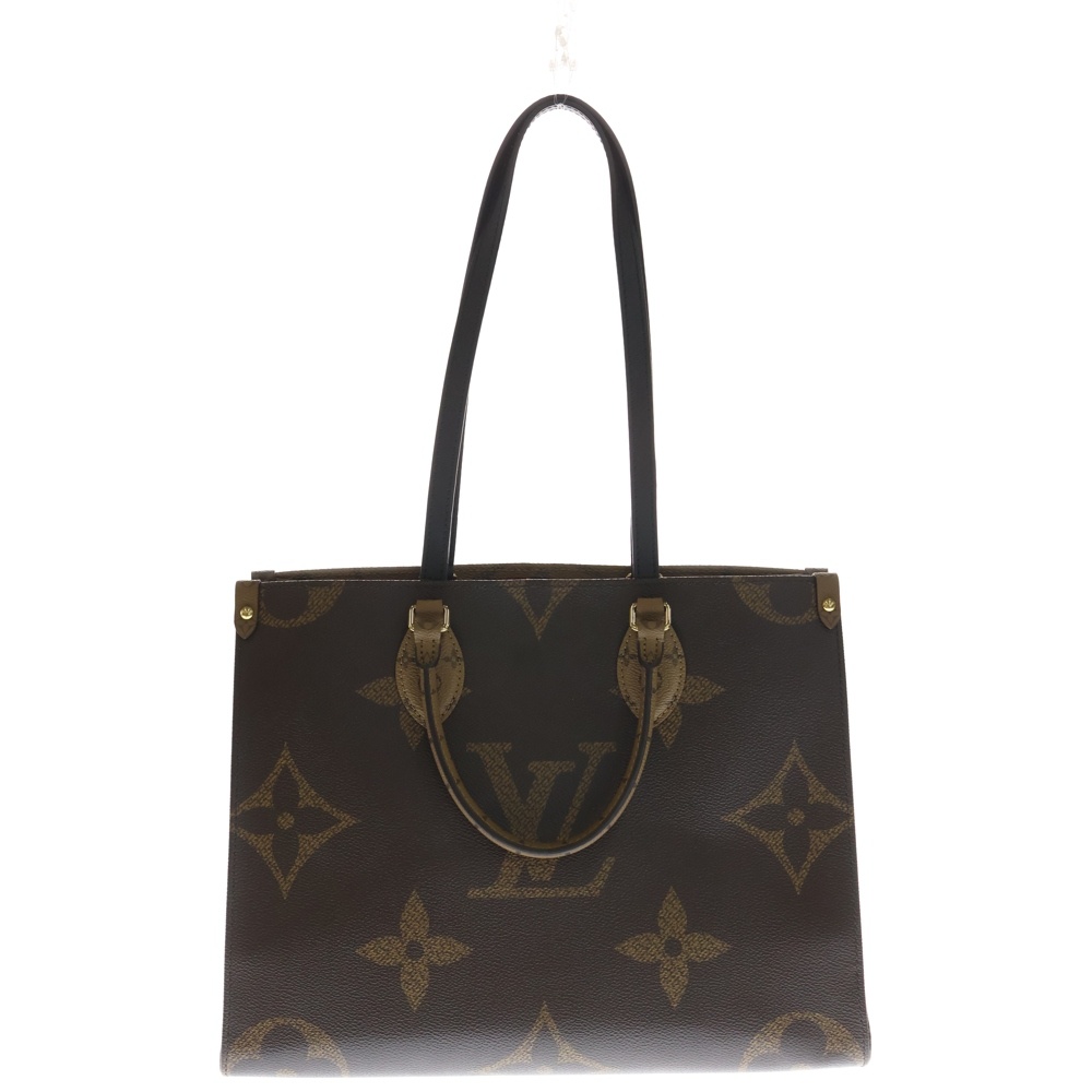 モノグラムジャイアントリバース オンザゴーMM トートバッグ ハンドバッグ ブラウン レザー×PVC M45321 ゴールド金具 Aランク