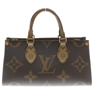 モノグラムリバース オンザゴー EW 2WAYバッグ チェーンバッグ ハンドバッグ ショルダーバッグ ブラウン レザー×PVC M14236 ゴールド金具 Aランク