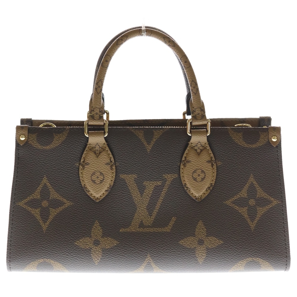 モノグラムリバース オンザゴー EW 2WAYバッグ チェーンバッグ ハンドバッグ ショルダーバッグ ブラウン レザー×PVC M14236 ゴールド金具 Aランク