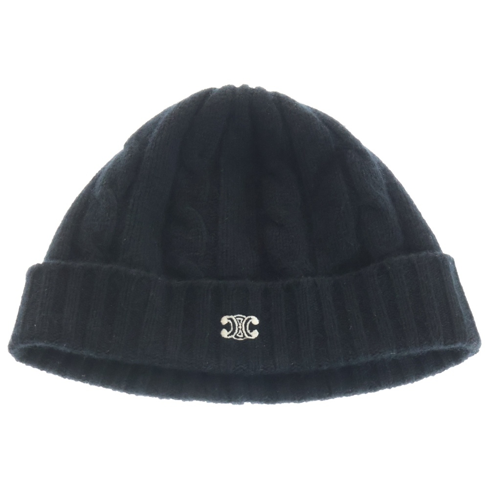 トリオンフ ロゴ刺繍 カシミヤ ニットキャップ 帽子 ビーニー ブラック 2AD5I362W.38NO Bランク