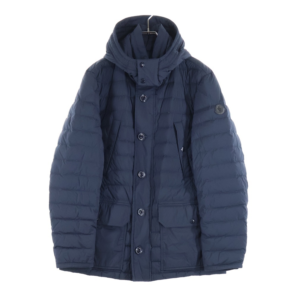 19AW DAVIS デイビス レザーワッペンロゴ フーデッド ジップアップ ダウン ロング ジャケット コート ネイビー E10914197195 53132 Aランク