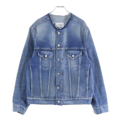 カラーレス ノーカラー ウォッシュ加工 4ステッチ カットオフ デニム トラッカージャケット インディゴ SI1AM0006 S30561 Aランク