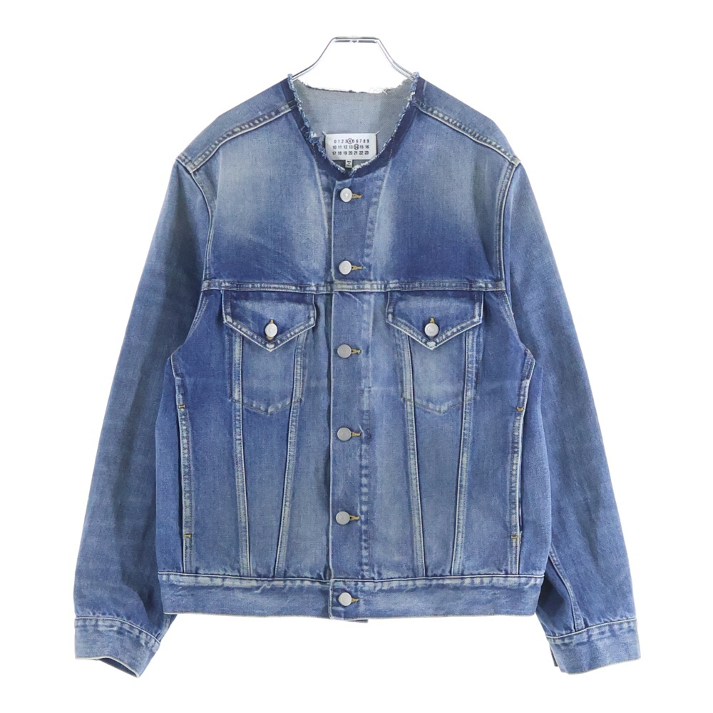 カラーレス ノーカラー ウォッシュ加工 4ステッチ カットオフ デニム トラッカージャケット インディゴ SI1AM0006 S30561 Aランク