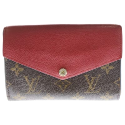 ポルトフォイユ パラス コンパクト モノグラム PVC レザー ウォレット 二つ折り財布 ゴールド金具 ブラウン/レッド M60140 Bランク