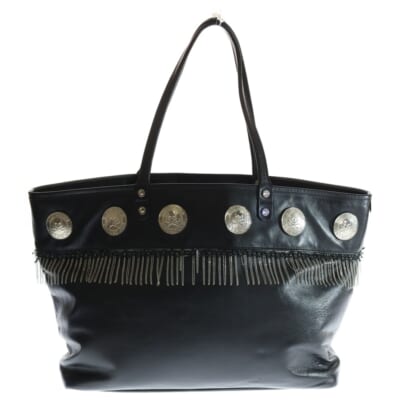 フリンジコンチョメタル装飾レザートートバッグ LMZ-BA02 ブラック Bランク