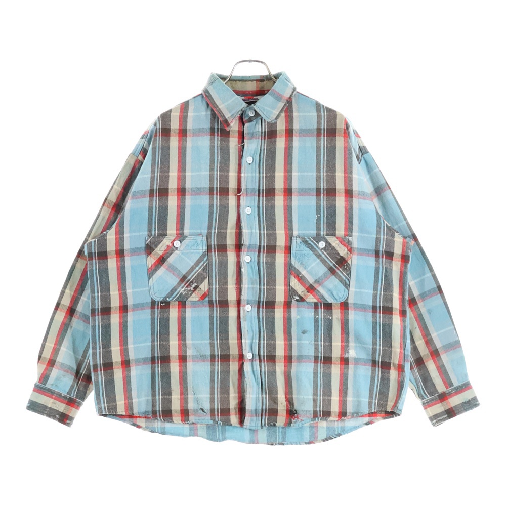 セントマイケル 25SS FLANNEL SHIRT CHECK BLUE ヴィンテージ加工