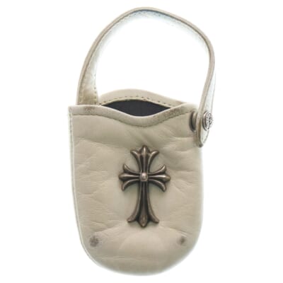 PHONE POUCH W/CH CROSS スモールCHクロス レザーフォンポーチ ホワイト Bランク