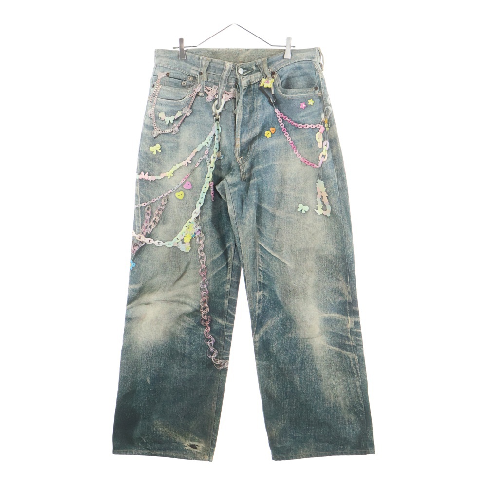 25SS 1981M ルーズフィットジーンズ トロンプルイユプリントデニムパンツ FN-MN-TROU001101 インディゴブルー Aランク