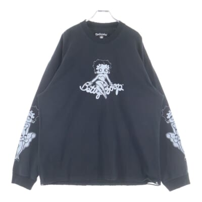 25AW WORLD×BETTY BOOP ワールド ベティブープ ボクシーフィットダメージ加工プリント長袖Tシャツ MW25C15-TS208 ブラック Sランク