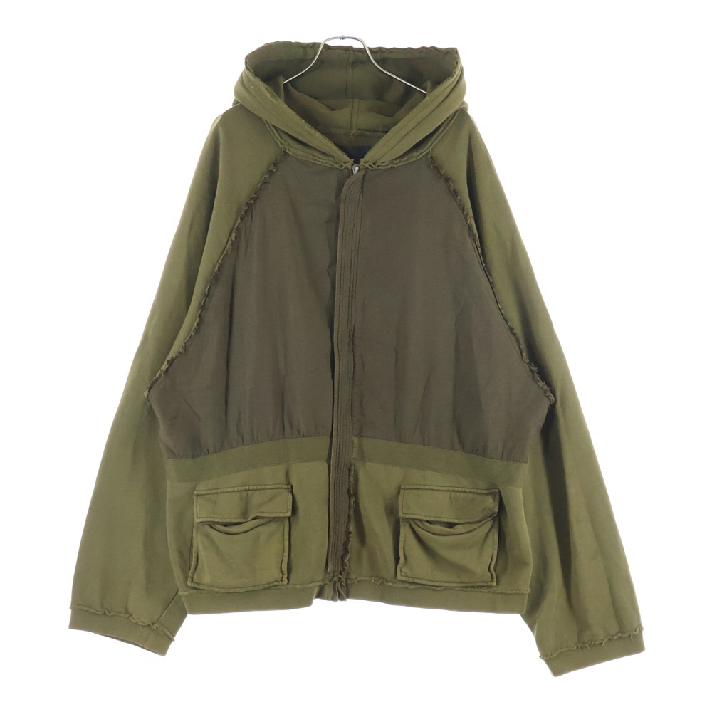 16AW 切替リメイクオーバーサイズスウェットジップアップパーカー カーキ Bランク
