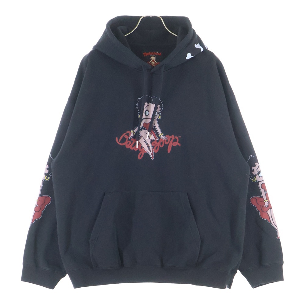 25AW WORLD×BETTY BOOP ワールド ベティブープ ボクシーフィットスウェットプルオーバーパーカー MW25C15-SW201 ブラック/レッド Sランク