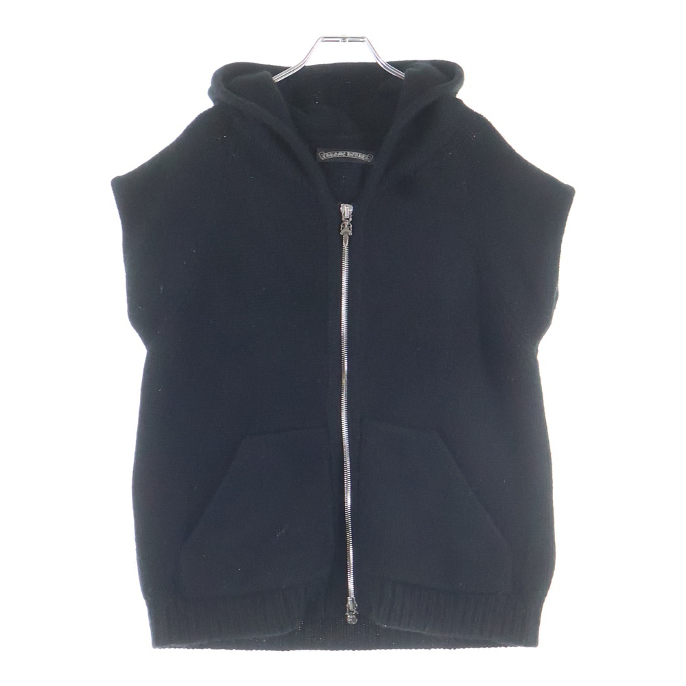 CASHMERE クロスパッチ付きカシミヤニットジップアップフード付きベスト ブラック Bランク