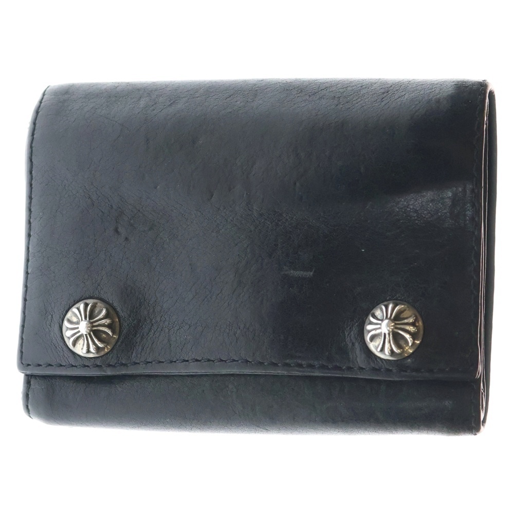 3FOLD クロスパッチ付きクロスボタンレザーウォレット 財布 ブラック Bランク