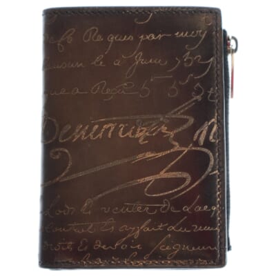 二つ折り財布 コンパクトウォレット カードケース ブラウン レザー シルバー金具 Bランク