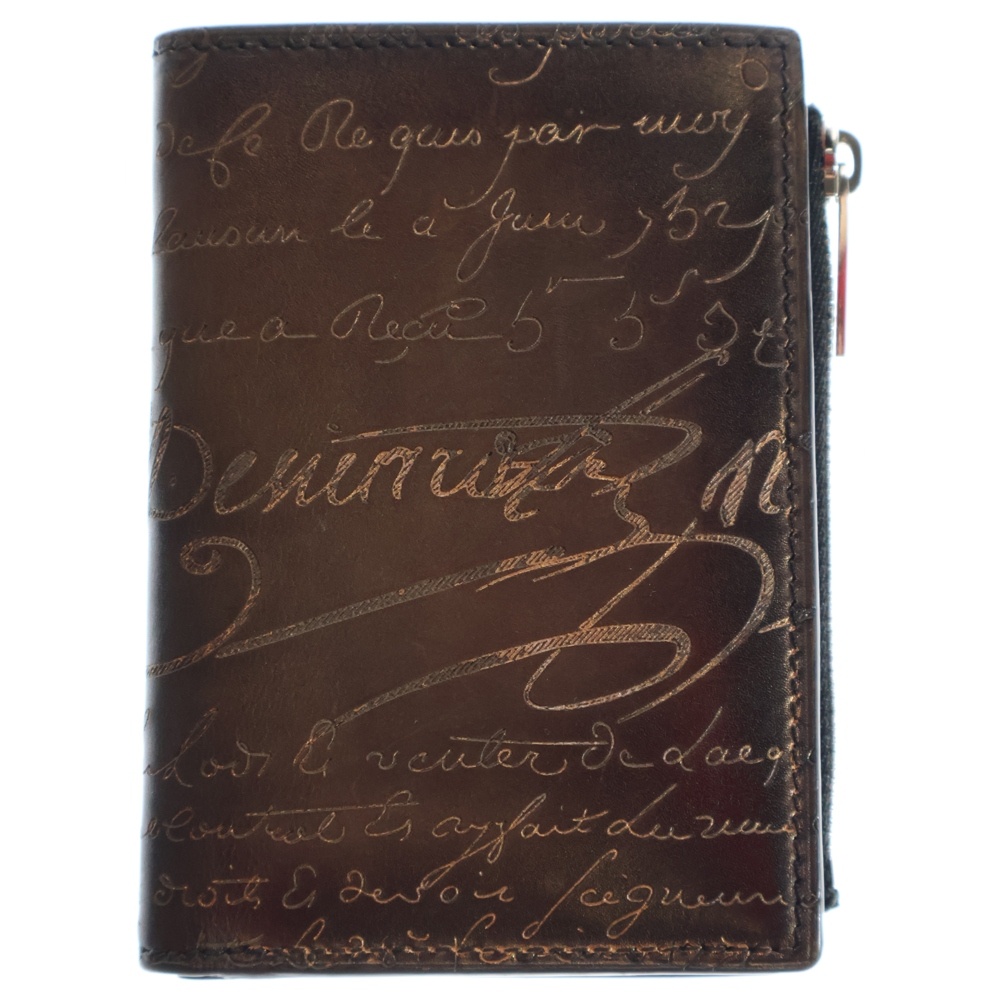 二つ折り財布 コンパクトウォレット カードケース ブラウン レザー シルバー金具 Bランク