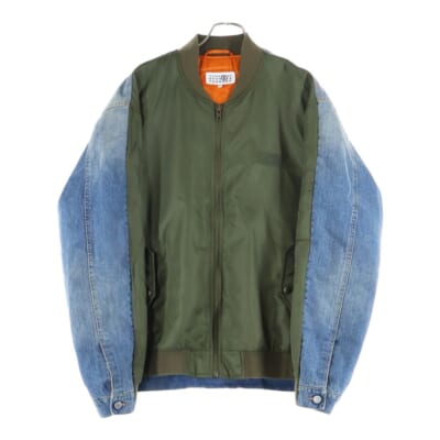 25SS 再構築 デニムドッキング ロゴ刺繍 ジップアップ フライト ボンバージャケット ブルゾン MA-1 カーキ/インディゴ SH0AM0044 MTN038 Aランク