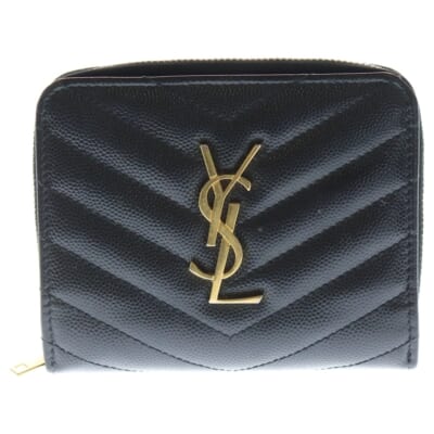 二つ折り財布 コンパクトウォレット コインケース ブラック レザー 668288 ゴールド金具 Bランク