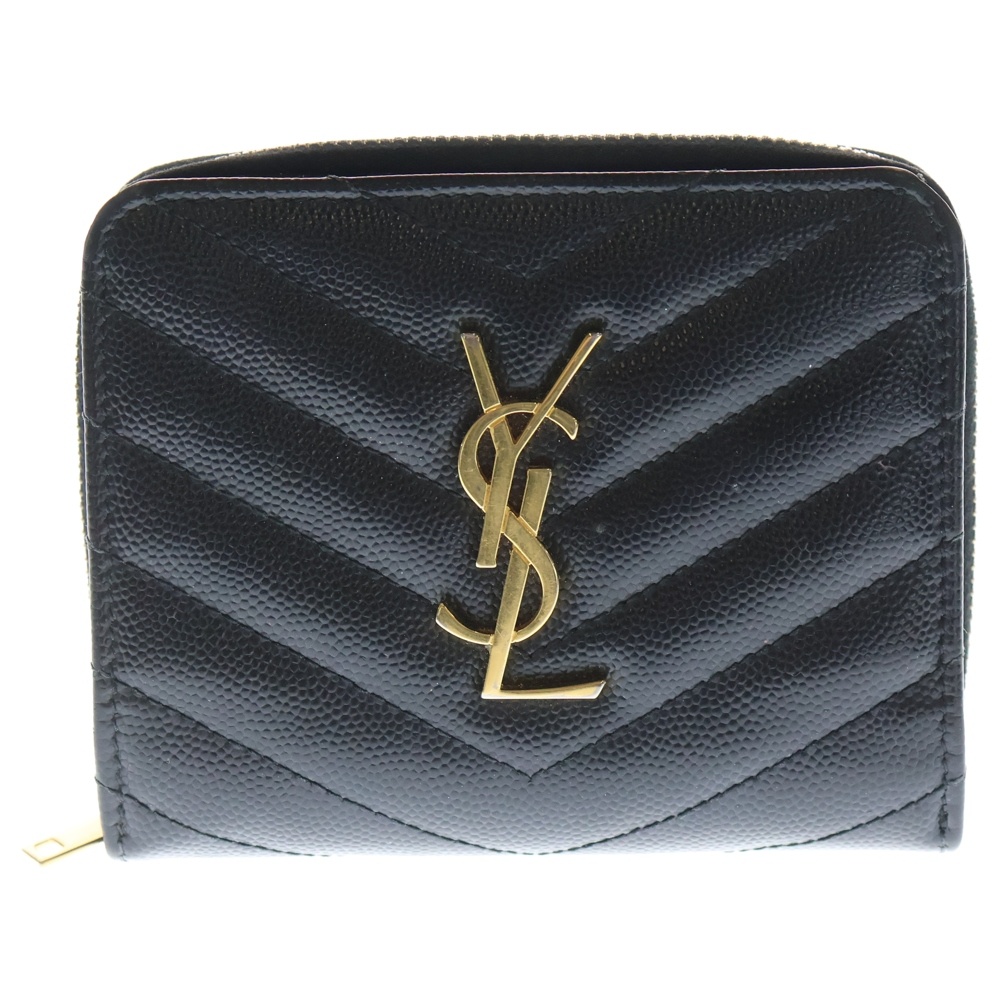 二つ折り財布 コンパクトウォレット コインケース ブラック レザー 668288 ゴールド金具 Bランク