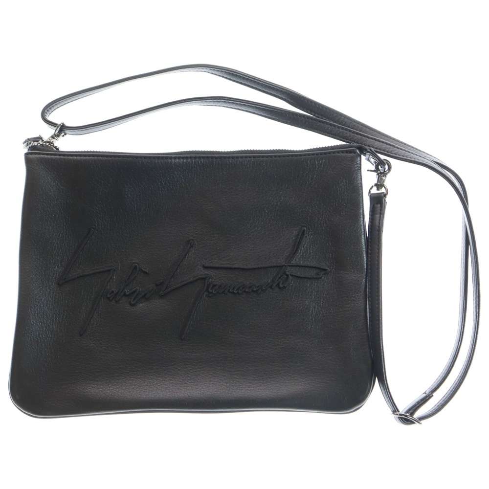 Signature sacoche シグネチャー ロゴ エンブロイダリー レザー ショルダー バッグ サコッシュ ブラック DA‐I98‐790 Bランク