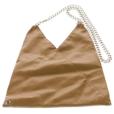 ロゴステッチ フェイクレザー トライアングル チェーンショルダーバッグ ブラウン S54WG0042 P2260 Bランク